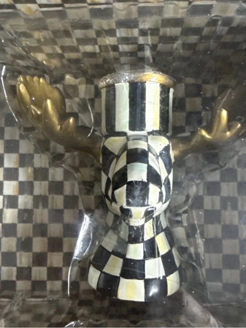Mackenzie Childs Moose Candle Holders - Black, White & Gold - Home